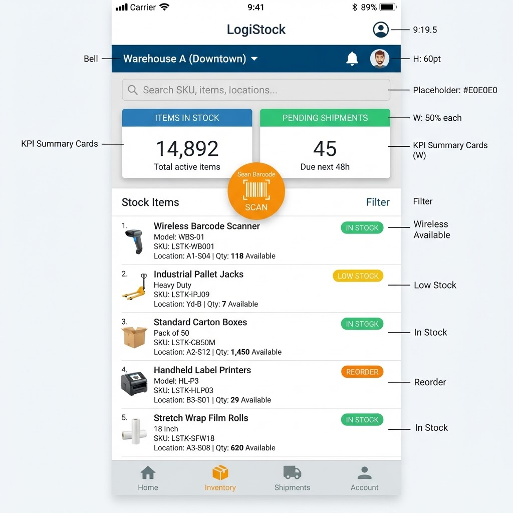 Aperçu de Zaiko sur mobile : scan d'un QR code et fiche d'un équipement